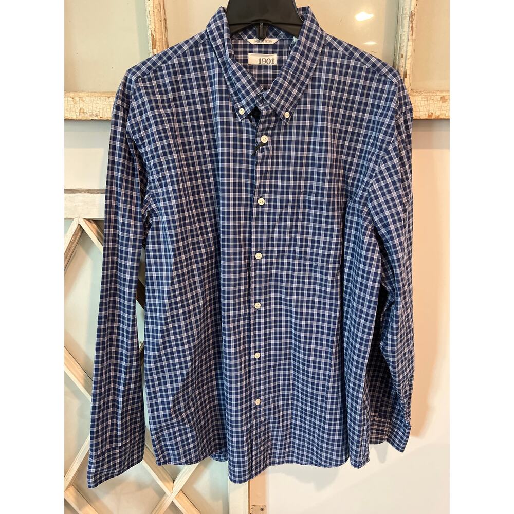 NWT Nordstrom 1901 size XL blue plaid button down shirt